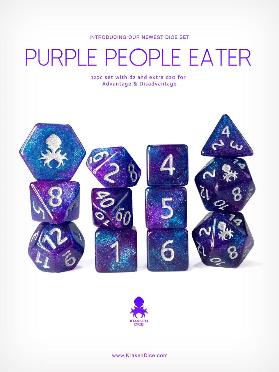 Purple People Eater 12pc Glitter RPG Dice Set